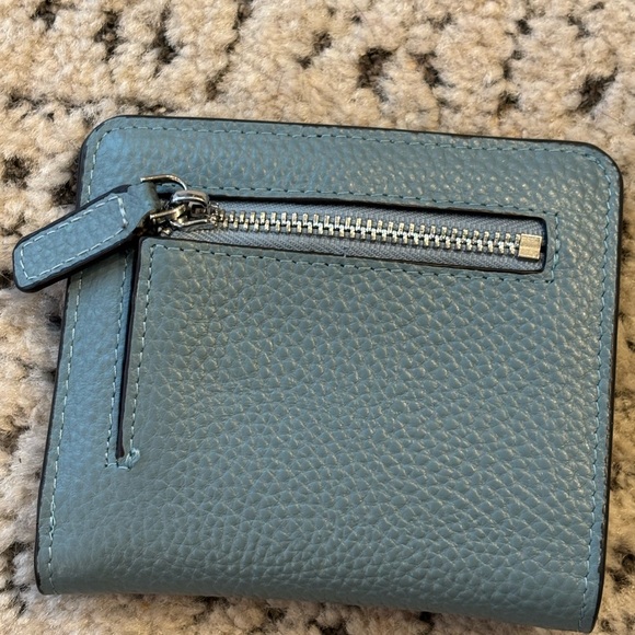 Slate Blue Pebbled Leather Compact Wallet | Genuine Cowhide Bifold - Picture 2 of 4